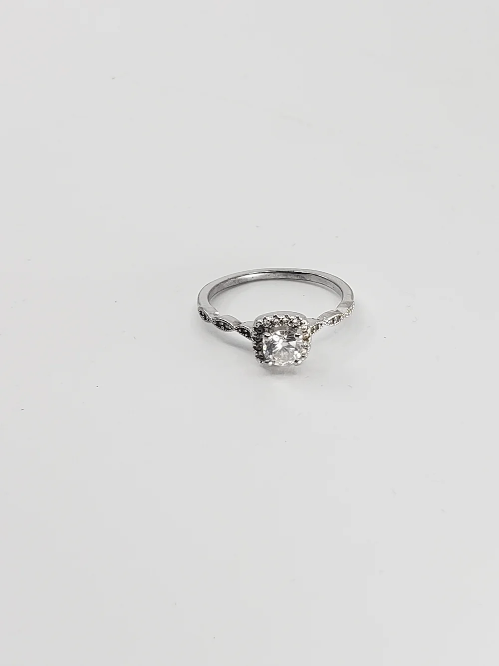 Vintage-Inspired Clear CZ Halo Engagement Ring Sz 7